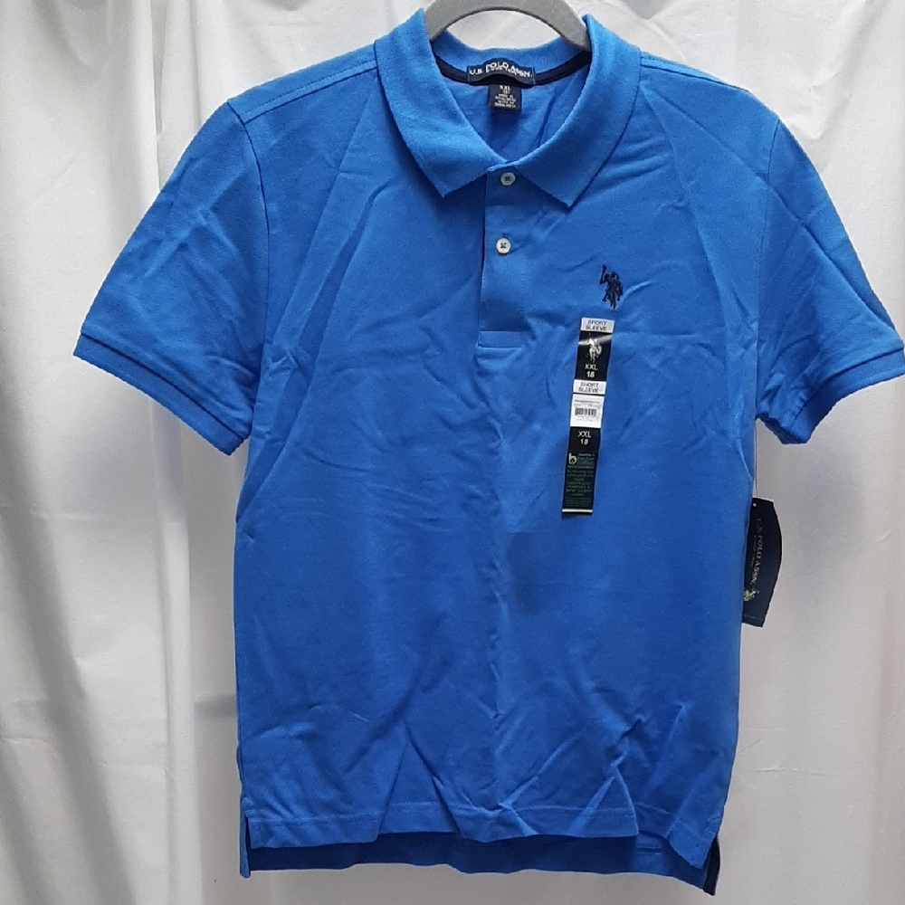 New Boy's U.S. Polo Assn. Vibrant Blue Cotton Polo Shirt, Sz XXL 18